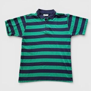 VTG American Eagle Striped Polo Shirt Short Sleeve Green Navy Y2K Preppy Men's L